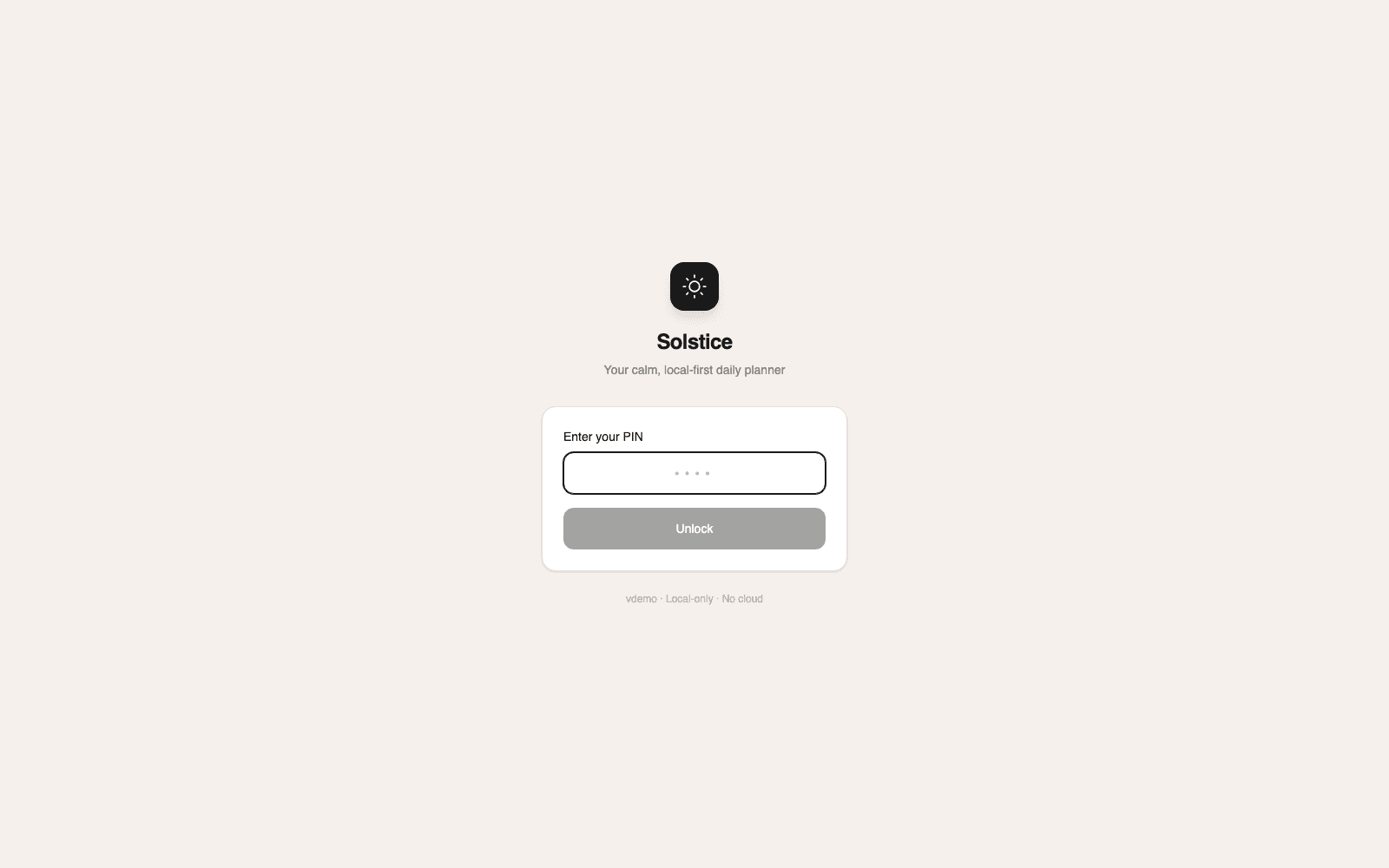 Solstice PIN unlock screen